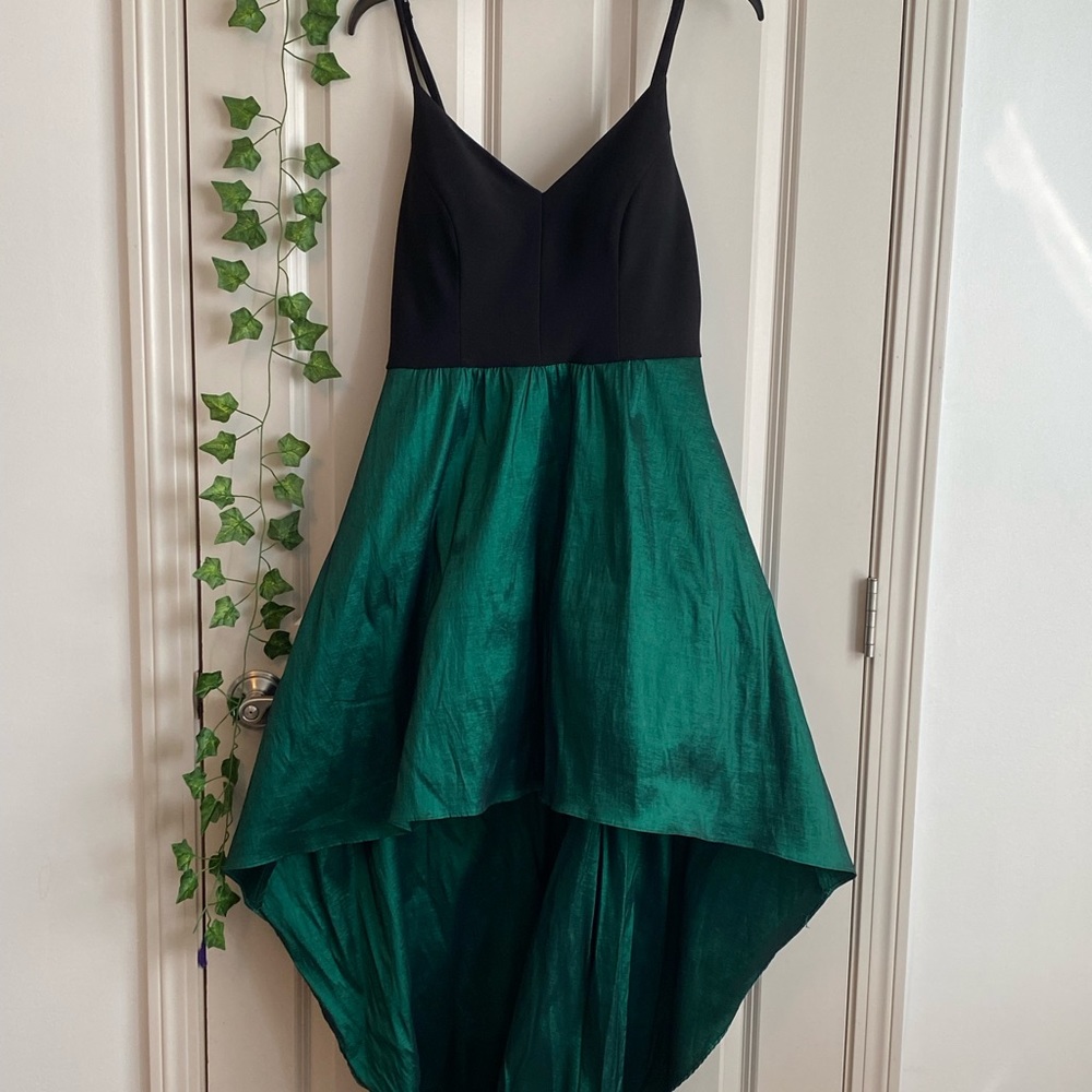Black & Emerald Green High-Low Spaghetti Strap Dress